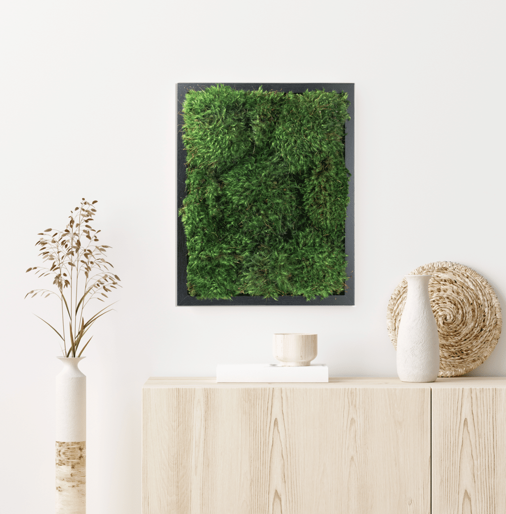 Living moss wall art in biophilic luxury design